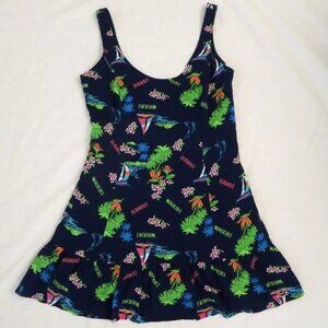 NWT Hollister Womens Floral Print Mini Sun Dress Hawaii Size XS Navy Blue